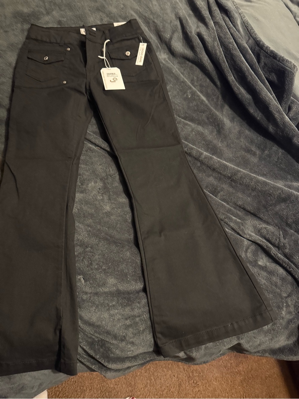 Black Flared Pants with Front Pocket Detail
